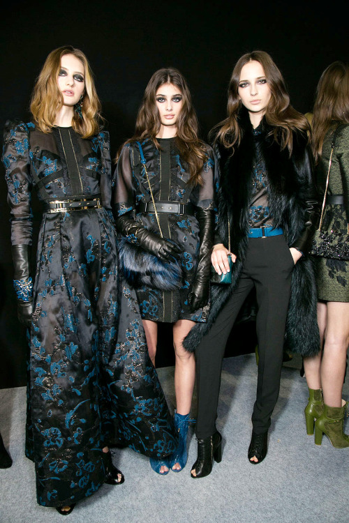 runwayandbeauty:  Sanne Vloet, Taylor Marie Hill & Waleska Gorczevski - Backstage at Elie Saab Fall 2015 | PFW.