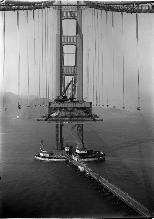  Golden Gate bridge undergoing construction.1935.  historicporn 