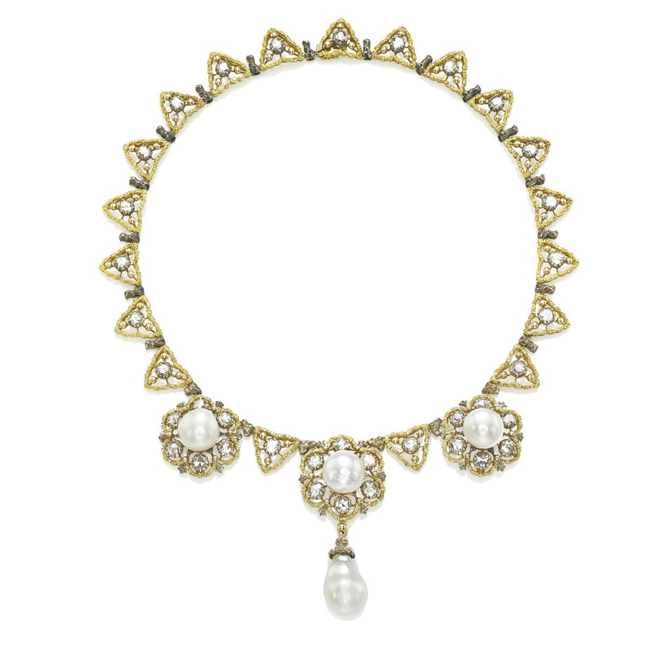 Diamonds in the Library — A CULTURED PEARL AND DIAMOND NECKLACE, BY...