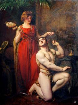 hadrian6:  Hercules at the Feet of Omphale. 1912. Gustave Claude Etienne Courtois. French 1853-1923. oil/canvas. http://hadrian6.tumblr.com 