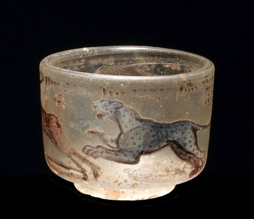 theancientwayoflife:~ Circus glass cup from Nordrup.Culture: RomanPlace of origin: Denmark