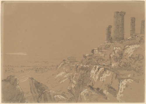 Temples of Juno, Lucina, and Concordia - Agrigentum, Sicily by Thomas Cole1842graphite with white go