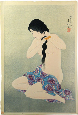 Combing Her Hair, by Natori Shunsen. From The