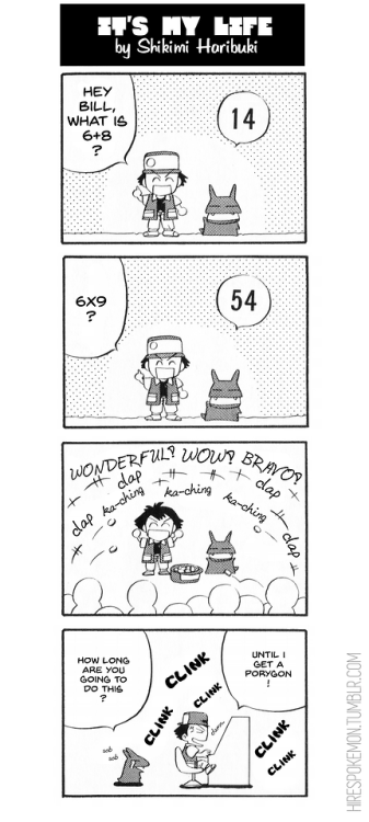 hirespokemon:1997, ShikimiHaribuki はりぶきしきみ, Pokémon 4Koma 2, pg. 42/43The Pokémon Bill turns into ha