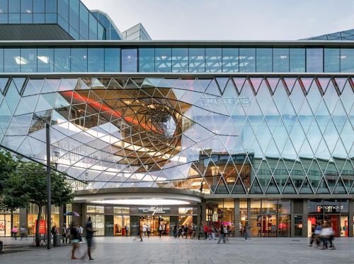 MyZeil shopping centre in Frankfurt, Germany. I love how a simple twist on a glass box shape make th