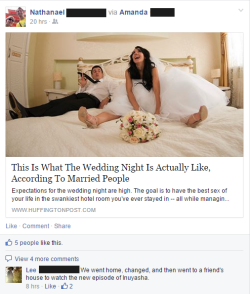 thats the honeymoon that’s sposed to have the best sex of your life, not your marriage night. what? is this the fucking fifteen hundreds? who deflowers their wife on the wedding night? huffpost is garbage. 