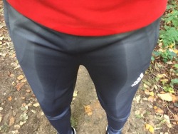 wetdude792: Wet gray pants in the forest