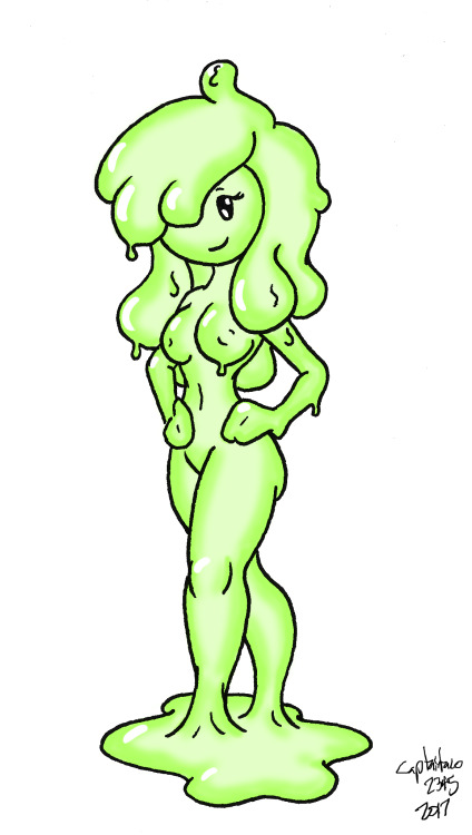 Jasmine, my new Slimegirl OC! She’s Silia’s older sister, but they’re more opposite than they are alike. While Silia is funloving and a little naive when it comes to sex, Jasmine is very knowledgeable about it. Her favourite thing to do is get humans