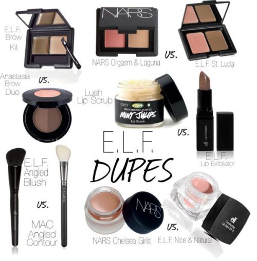 iamjalisaelite:  veganmakeup:  ELF dupes for popular non-vegan items!   i don’t care about vegan makeup, but this is importantdon’t need big $$$ to look bomb. although they are kinda limited in darker shades of foundation/concealer  