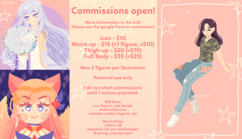  Commissions OPEN!!  ClosedEdit: Slots full! Thank you so much! More information, terms, and example