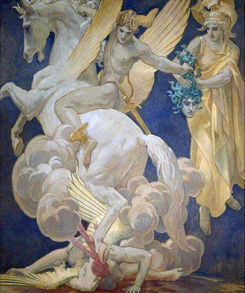 brudesworld:Perseus on Pegasus Slaying Medusa by John Singer Sargent, 1925
