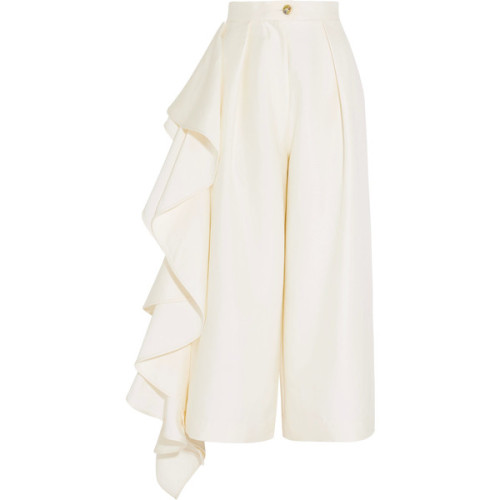 Solace London Ruffled crepe culottes ❤ liked on Polyvore (see more white wide leg trousers)