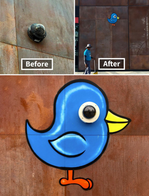 genatrius: fluffy-critter:edensmidian:pr1nceshawn: Street Art: Before &amp; After. I love 