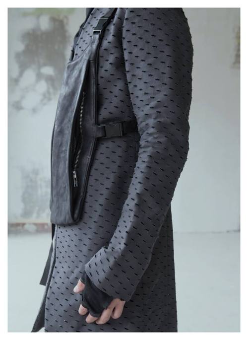 OBSCUR SS15 edit teaser. Laser cut cotton/linen blend with front-pack in calf leather.(via Obscur)Mo