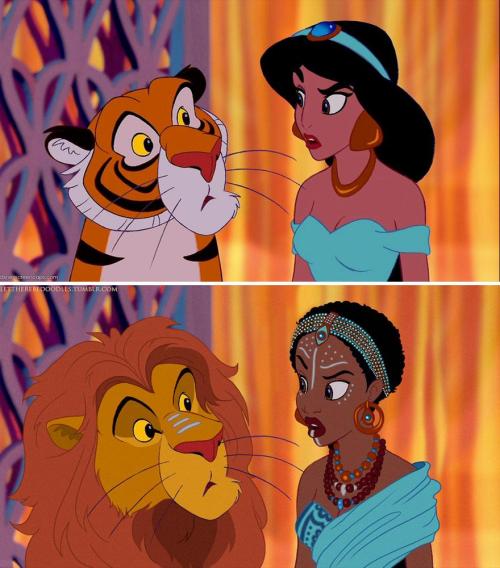 hecallsmepineappleprincess:  offside-goal:  icedoutdiamonds:  This is amazing!  I will never get over the fact that Rajah was replaced with Simba it’s so cute  I love them all 