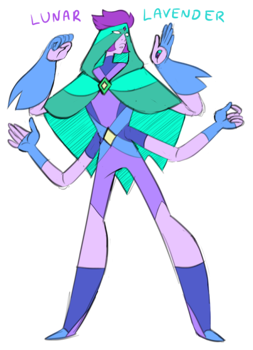 jigokuhana:  Rob/Rae fusion for you guys~ They’re Lunar Lavender.While not as dark in color scheme as the gems that make them, the two of them really do seem to bring out the ‘light’, if you will, in each other when the situation calls for it. They