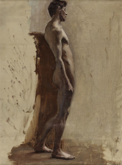 19thcenturyboyfriend:Male Nude Leaning (1896),