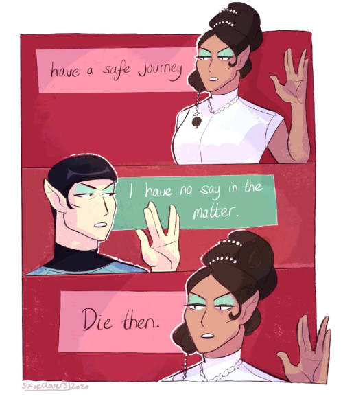 sixofclovers:T’Pring and Spock but they’re wlw/mlm hostility