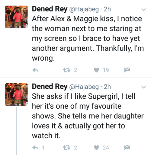 sabawsoup:  @Hajabeg: “So yesterday on my flight to Vancouver I was watching Supergirl, more specifically, the episode where Alex comes out to Kara. I had headphones on but I was watching it with subtitles, which I do a lot because it is hard for me