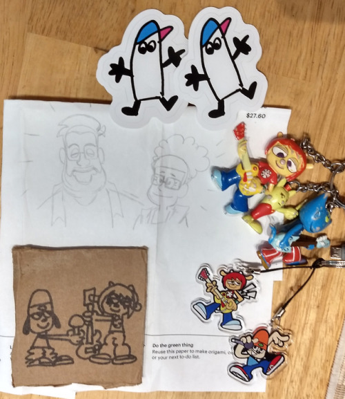 Got a package from @atowncalledomelette​ today with some Lammy/ Parapa themed stuff he made. Some ni