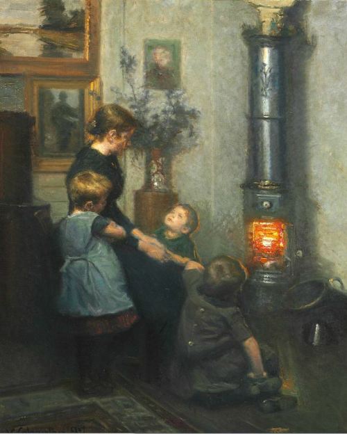A mother telling stories for the little ones -  Viggo Johansen  1883Danish 1851-1935Oil on canvas
