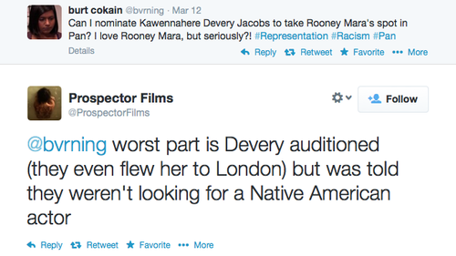girljanitor:  lilbijou:  dynastylnoire:  allerasphinx:  i just now learned that apparently a native american actress auditioned for tigerlily and was told that they weren’t looking for a native american actor for the role. i am … eta:   wow  I will