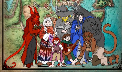 My DND group as our characters. We called our fellowship “the Misfits”. From left to right: Akanna (
