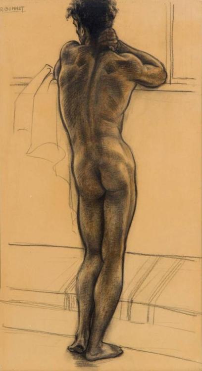 Rudolf Bonnet (1895-1978) - Young Balinese male nude, charcoal and brown chalk on paper, 67 x 36 cm.