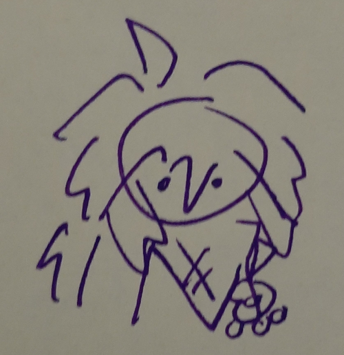 a paper drawing of yanqing from honkai star rail. he is very small and has a blank expression