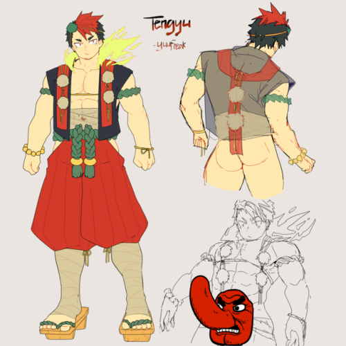 yuuyfreak:    My OC Tengyu, a sendatsu tengu who has memory problems who does not remember himself as a tengu sometimes.For those who wonder where the tengu long nose trait went to, it went downward instead lmao