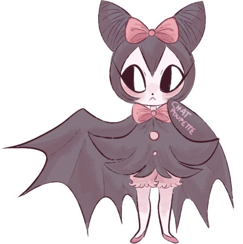 chat-poupette: Here’s a little vampire bat girl I designed, back when my tablet was broken!  I drew her originally with the touchpad option on my computer in Paint, and have kept her concept since! :> (do not tag as kin/me/id) 