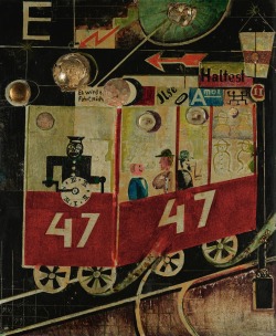 thunderstruck9: Otto Dix (German, 1891-1969), Die Elektrische [The Electric Tram], 1919. Oil and assemblage on panel, 46 x 37 cm. 