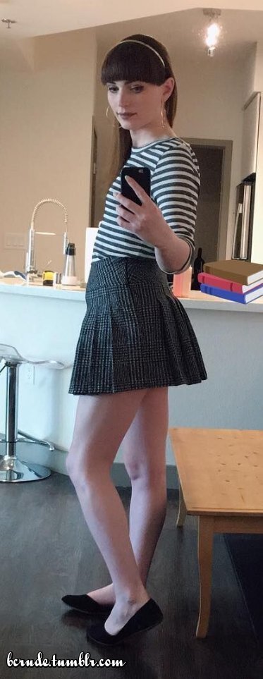 Natalie sent two selfies to Mr. Crude with the message, “Doing my schoolgirl impression, hoping my professor will take advantage of me. I’m not wearing anything under my top or skirt in case you want to grope me… or worse.”