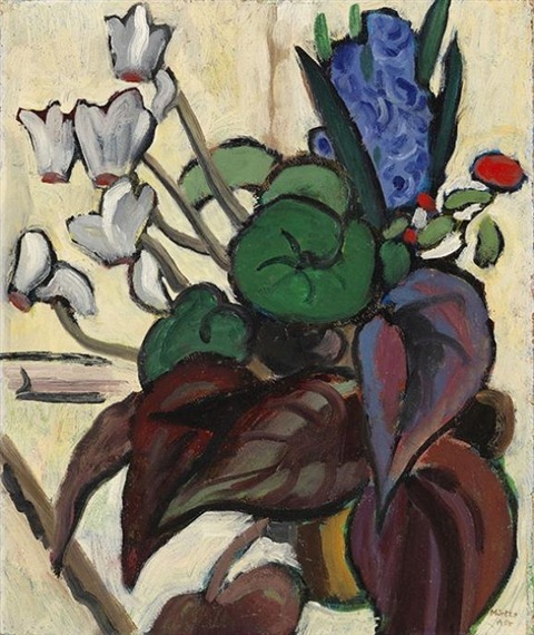 Blumen auf Weiß (Zyklamen und Hyazinthe), 1934, Gabriele Munter
