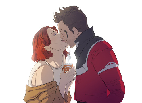 A sweet little early morning smooch for @joiedecombat! Looks like Theron is the first one ready for 