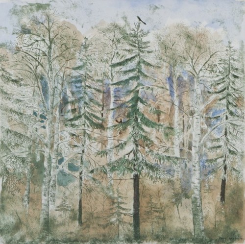 Forest    -   Inari Krohn, 1975.Finnish,b.1945-watercolor, 50 x 50 cm.  