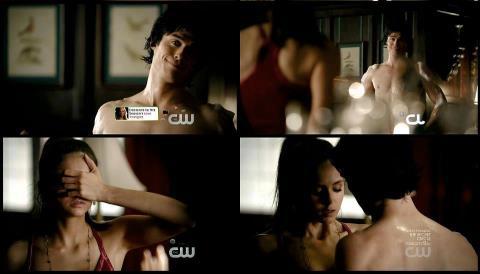 Damon: Bom Dia.Elena: Eu, iaa (Elena vê Damon nu e ela se vira)- OH! Você me ouviu sabia que eu estava aquiDamon: Você devia aprender a bater, e se eu estivesse … indecente? ~