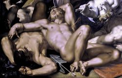 Detail : Apollo and Diana Punishing Niobe by Killing her Children. 1591. Abraham Bloemaert. Dutch 1566-1651. oil/canvas.  