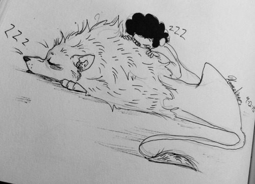hanniebones:  I’ve been wanting to do some snuggily Steven and Lion things for a while and I can’t wait till I get a new cintiq to do it soooo… My art :3 
