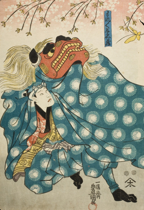 Actors as Lion Dancers (part of a triptych), Utagawa Kunisada, ca. 1850