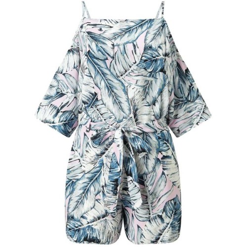 Miss Selfridge Pink Palm Print Playsuit ❤ liked on Polyvore (see more tropical print rompers)