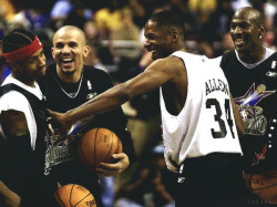 titytwochainz:  dope-is-my-hustle:  Iverson X Kidd X Allen X Jordan. Legends.  jordan look like he was too old to get the joke but he aint wanna look lame 