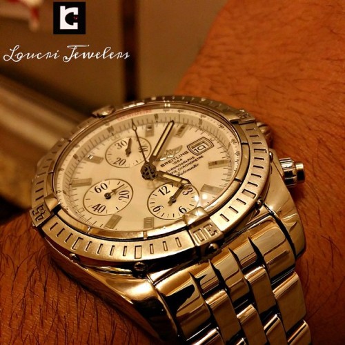 This is a Mens Breitling Chronomat Evolution!! MOTHER OF PEARL DIAL Automatic Movement Power Reserve Chronograph Feature. Contact Loucri Jewelers for this and other Luxury Time pieces. Email sales@loucri.com or call 516 960 7757. #loucri...