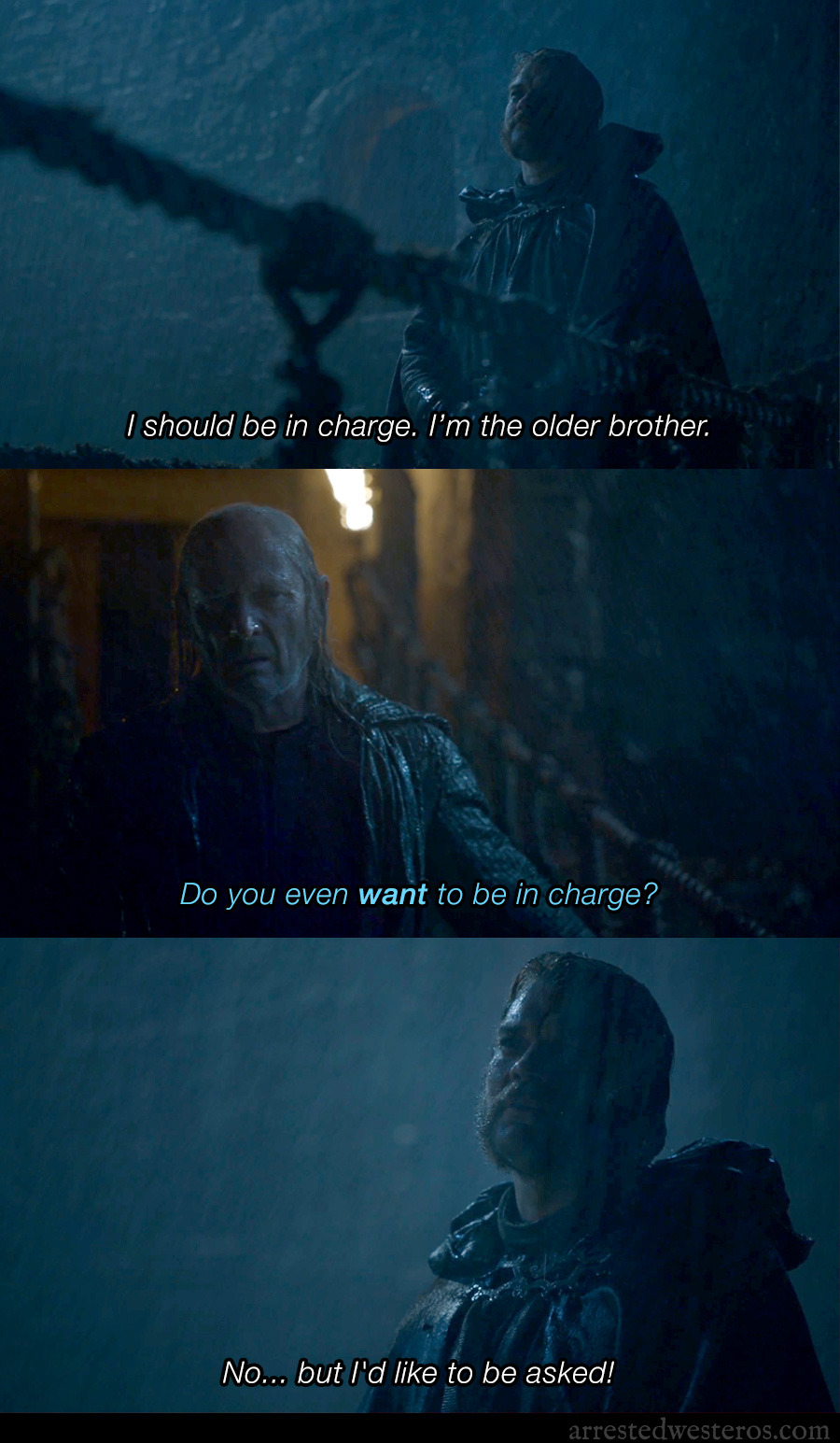 G.O.B.: I should be in charge. I’m the older brother.
Michael: Do you even want to be in charge?
G.O.B.: No… but I’d like to be asked!
Top Banana - 1x02