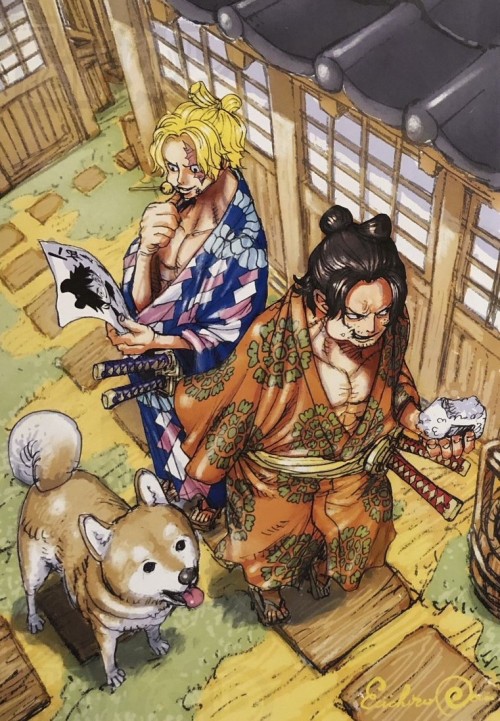 rickypozzi:Sabo and Ace as samurai drawn by Oda from One Piece Magazine 9
