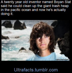 ultrafacts:  Boyan Slat first proposed his giant marine cleanup machine three years ago when he was just 17 years old. During a TED talk, he sketched a vision for a massive floating boom that would collect trash using the ocean’s own currents. The talk