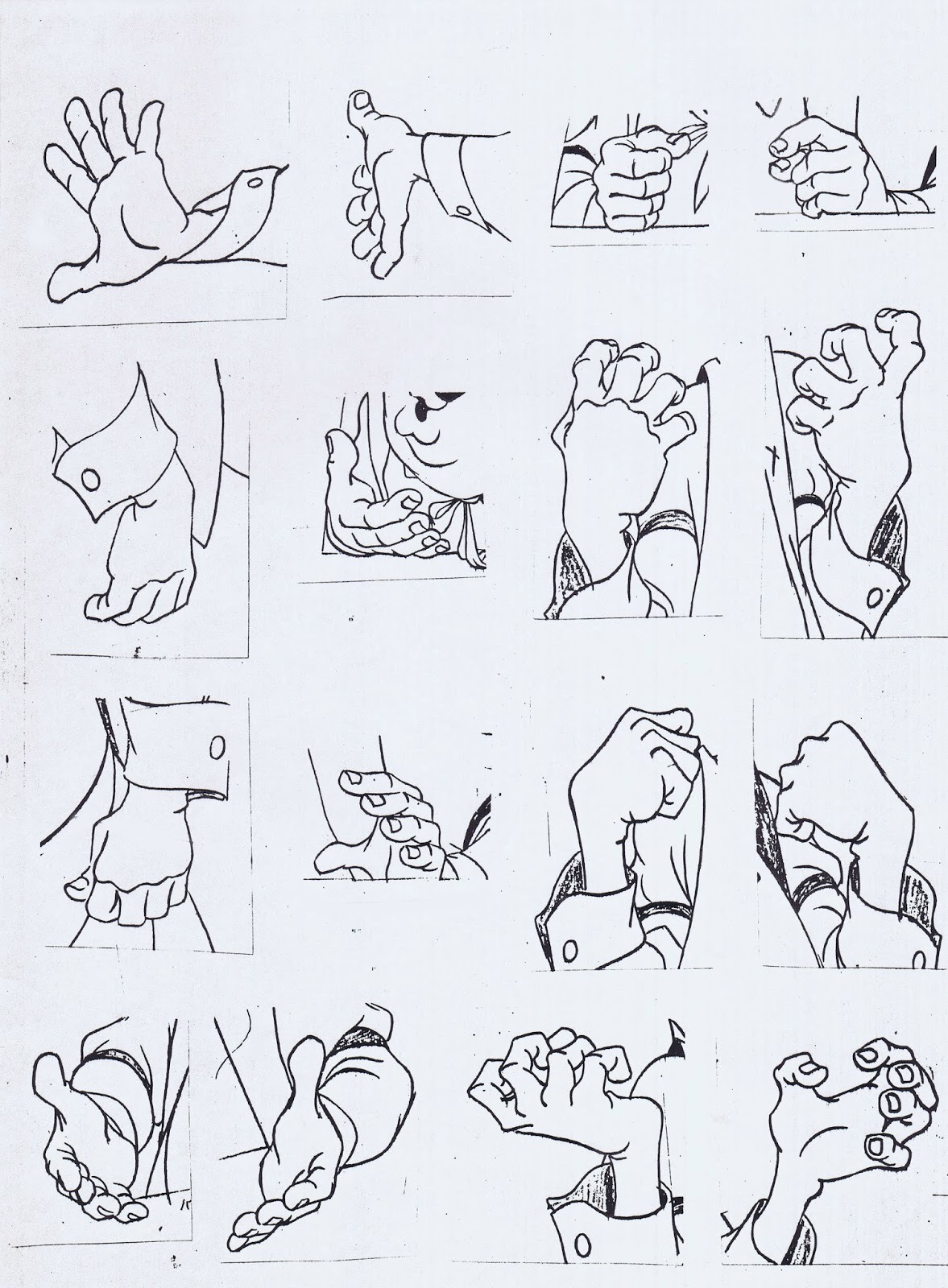 anatoref:  Cartoon Hands ReferenceTop ImageRow 2, by   Milt Kahl  Row 3, by Les