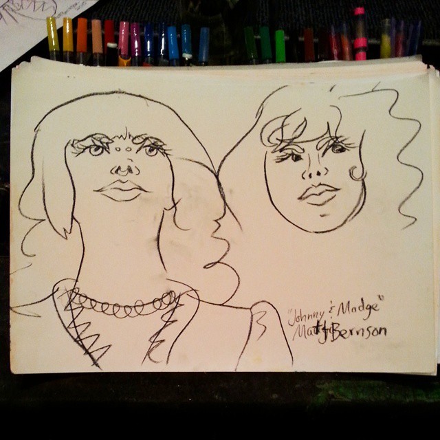 Drawings of Johnny Blazes and Madge of Honor from Dr. Sketchy&rsquo;s Boston.