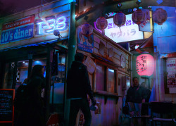 agk42: Digital Showa // 85′ Dark Neon lit back alleys of Tokyo. Conceptual mix of old, new and the future. 