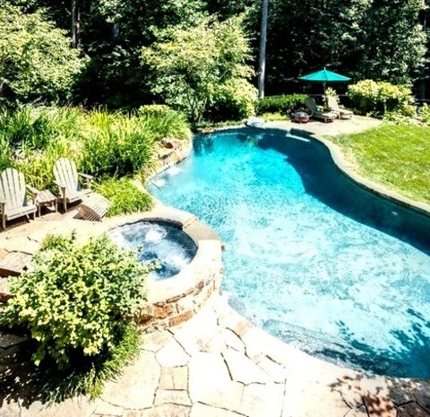 Pool - NaturalHot Tub - Large Country Backyard Stone And Custom-shaped Natural Hot Tub Idea
